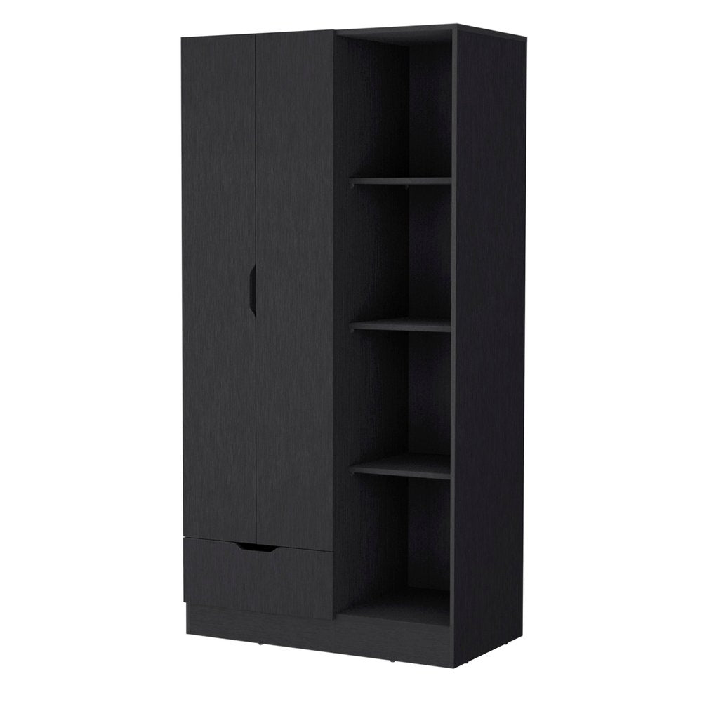White Wood Two Door Single Drawer Combo Dresser - 71-inch