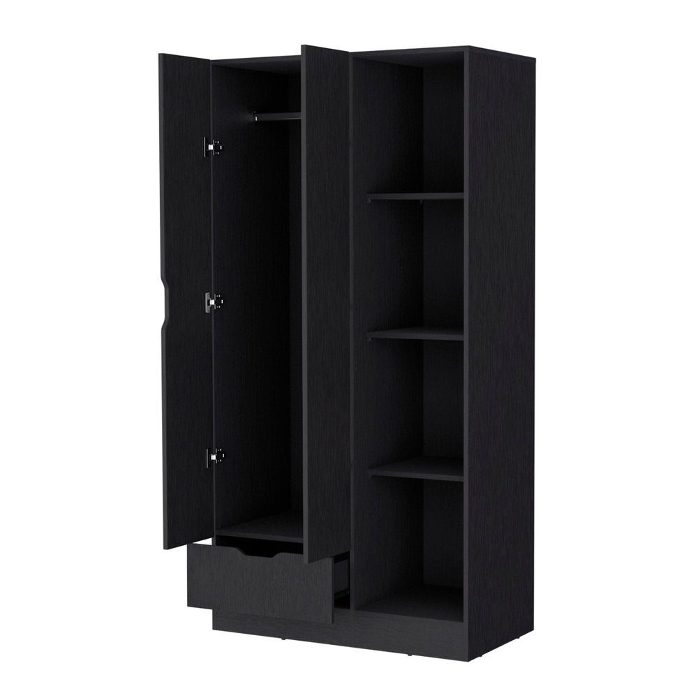 White Wood Two Door Single Drawer Combo Dresser - 71-inch