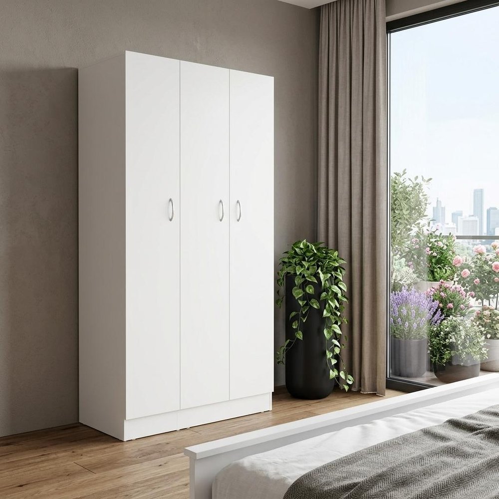 White Wood Three Door Two Drawer Combo Dresser - 71-inch