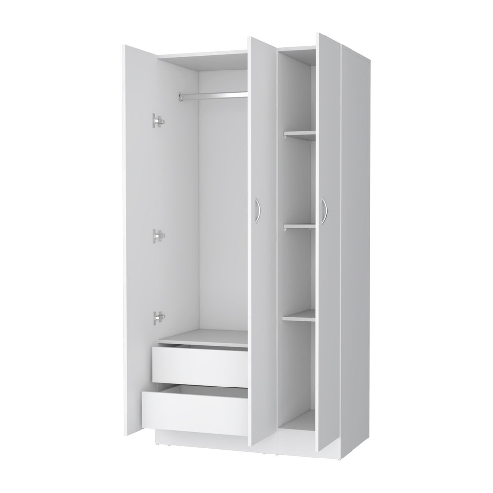 White Wood Three Door Two Drawer Combo Dresser - 71-inch