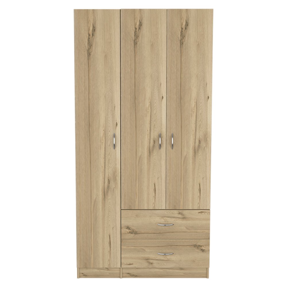 Oak Wood Three Door Two Drawer Combo Dresser - 71-inch