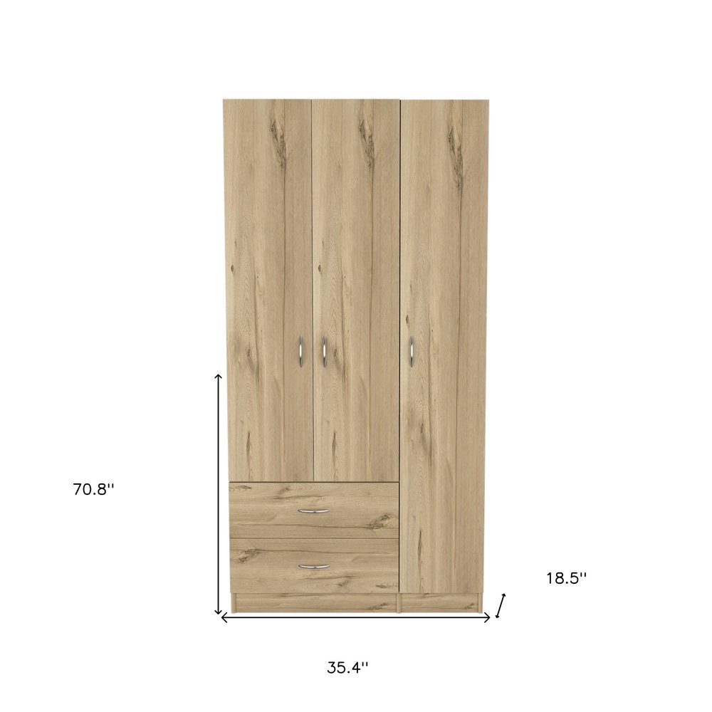 Oak Wood Three Door Two Drawer Combo Dresser - 71-inch