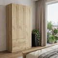 Oak Wood Three Door Two Drawer Combo Dresser - 71-inch