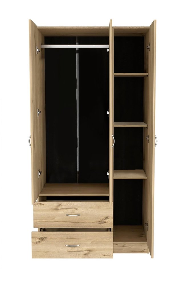 Oak Wood Three Door Two Drawer Combo Dresser - 71-inch