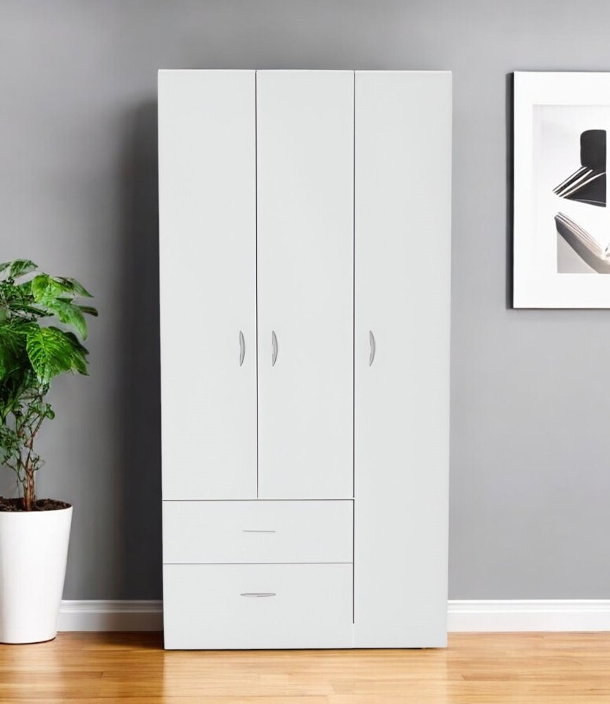 White Three Door Two Drawer Combo Dresser - 71-inch