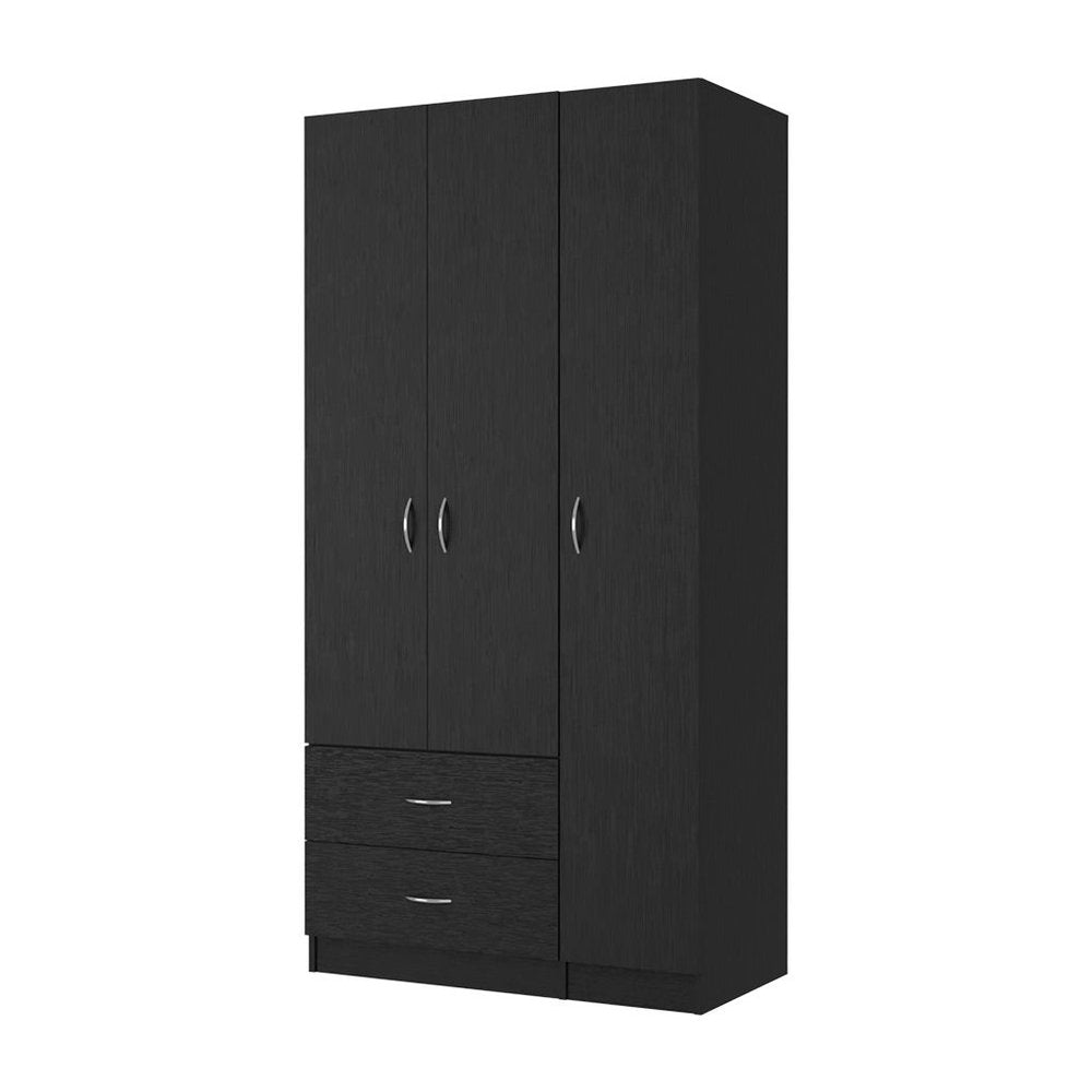 Black Wood Three Door Two Drawer Combo Dresser - 71-inch