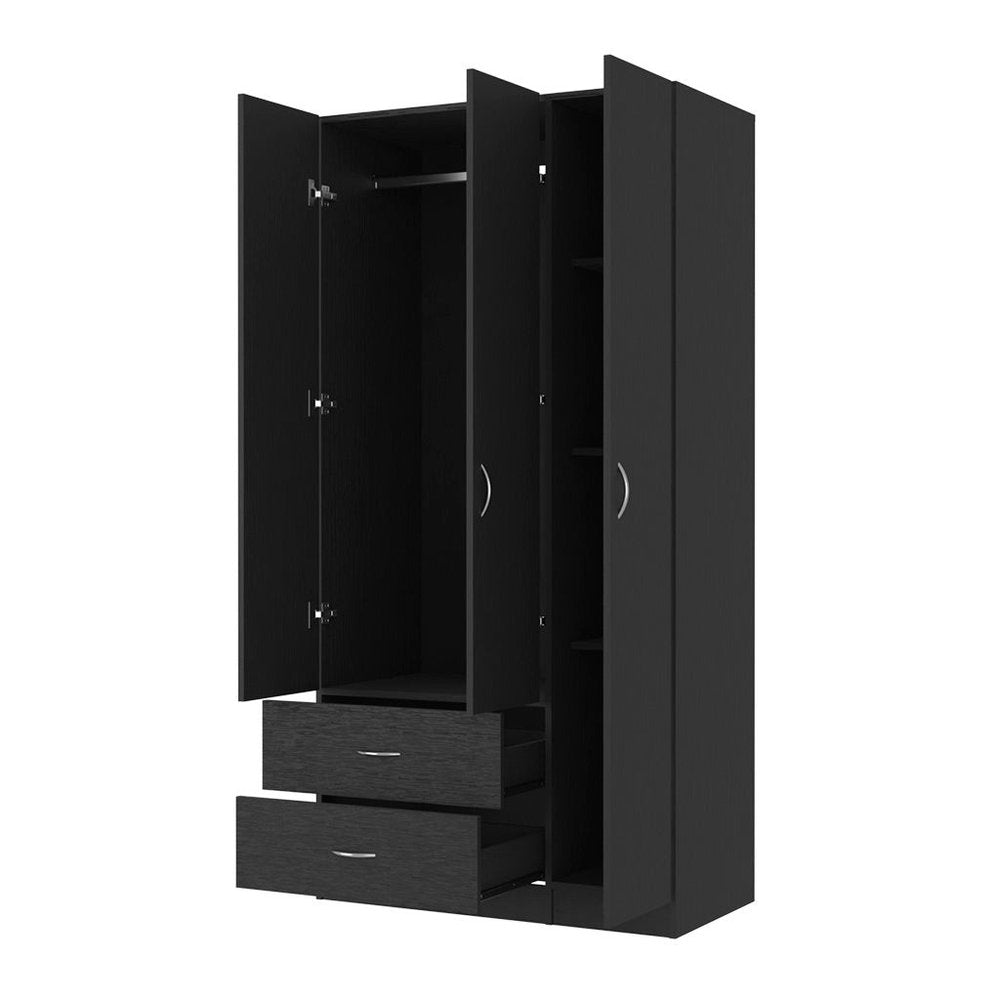 Black Wood Three Door Two Drawer Combo Dresser - 71-inch