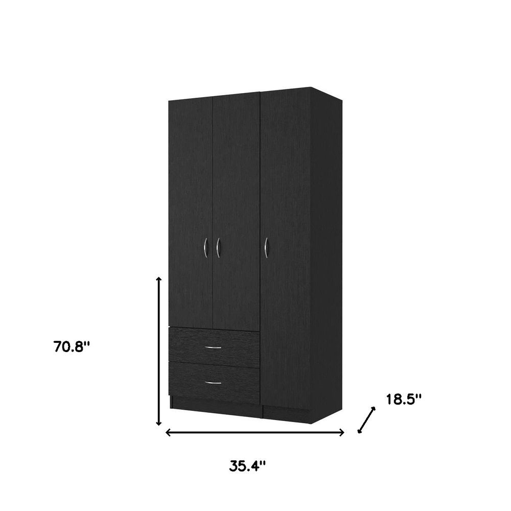 Black Wood Three Door Two Drawer Combo Dresser - 71-inch