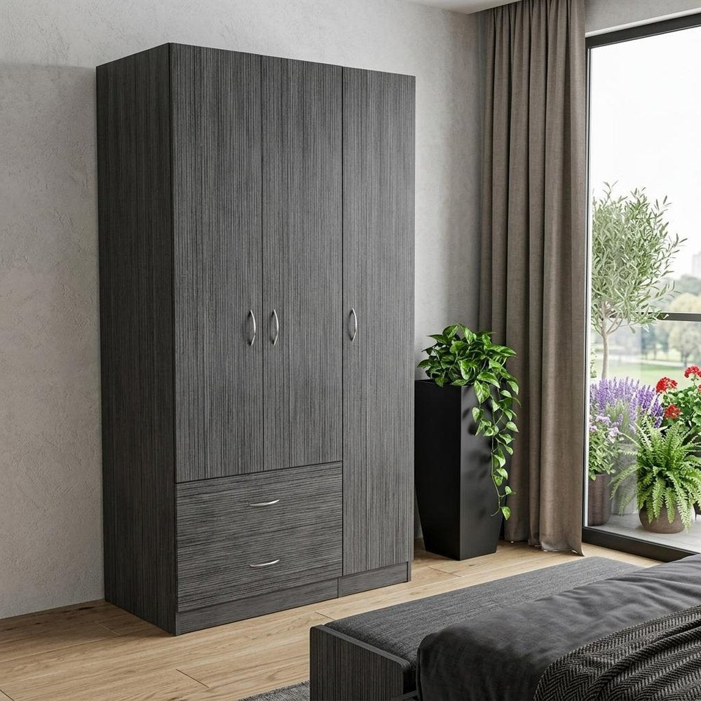 Dark Gray Wood Three Door Two Drawer Combo Dresser - 71-inch
