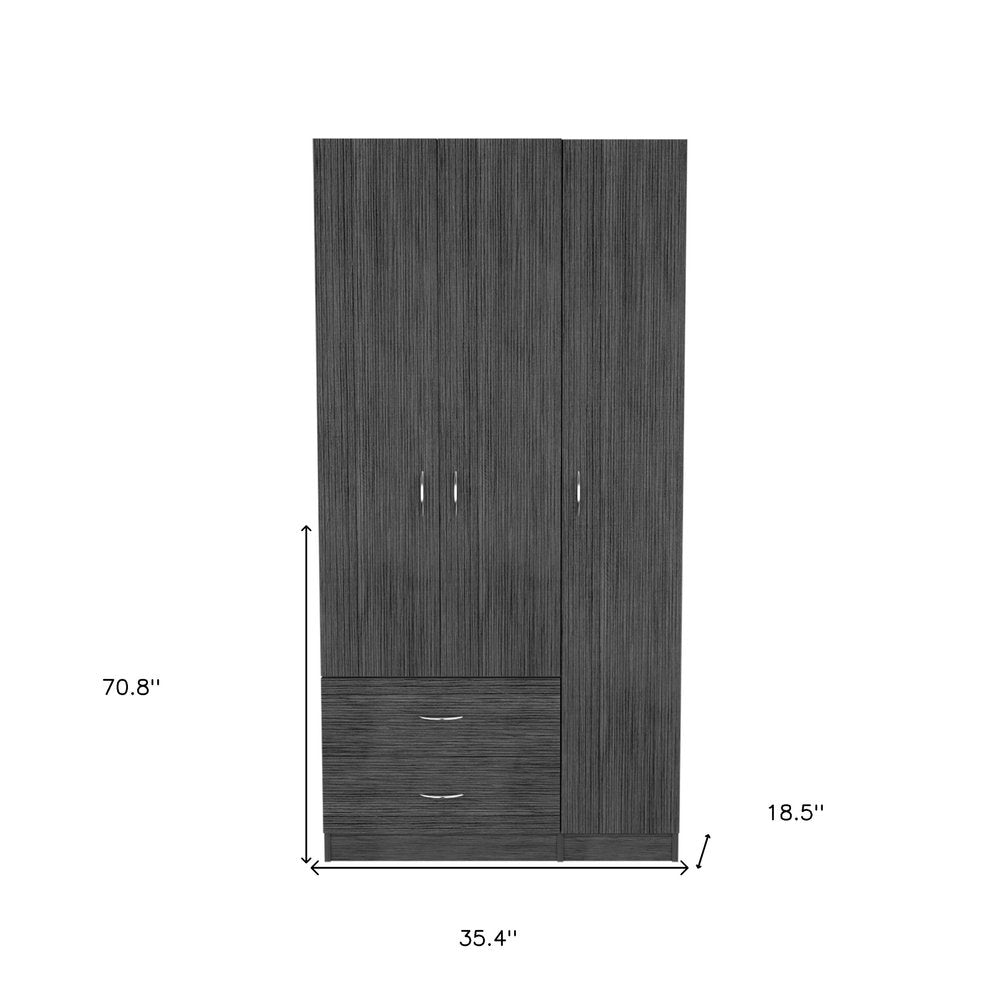 Dark Gray Wood Three Door Two Drawer Combo Dresser - 71-inch