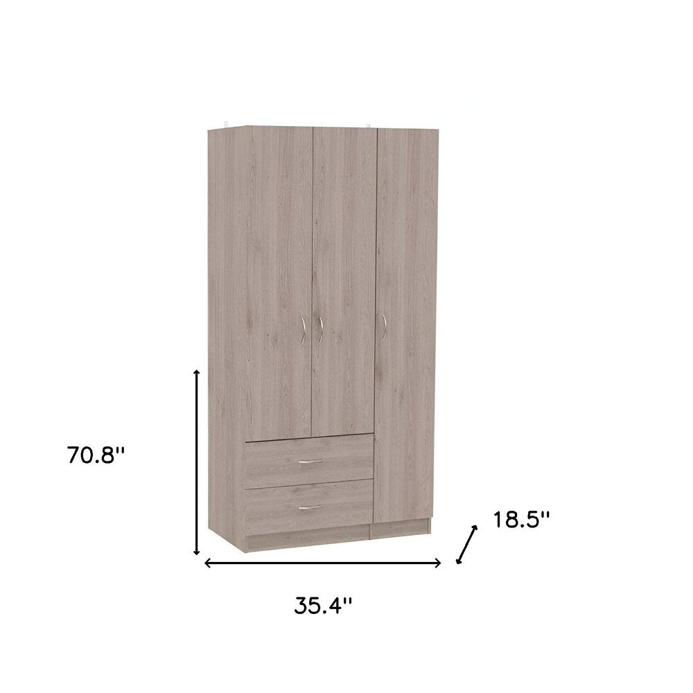 Light Gray Wood Three Door Two Drawer Combo Dresser - 71-inch