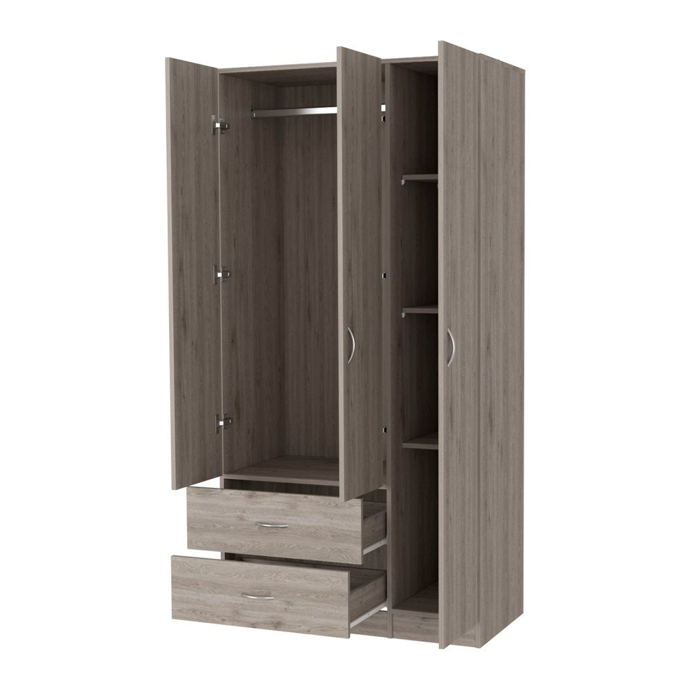 Light Gray Wood Three Door Two Drawer Combo Dresser - 71-inch