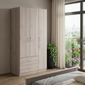 Light Gray Wood Three Door Two Drawer Combo Dresser - 71-inch