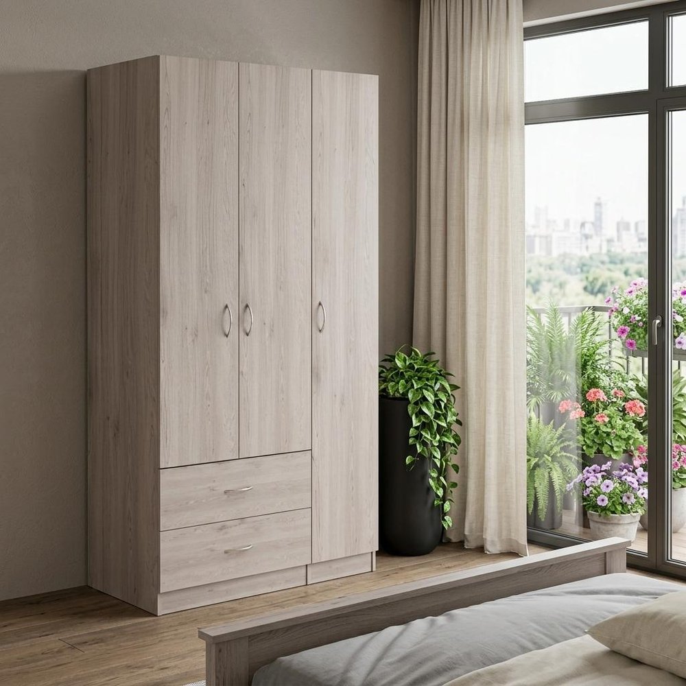 Light Gray Wood Three Door Two Drawer Combo Dresser - 71-inch