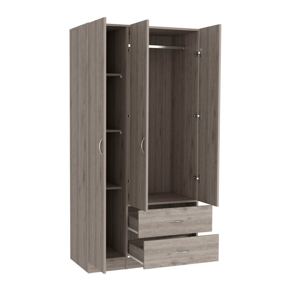 Light Gray Wood Three Door Two Drawer Combo Dresser - 71-inch
