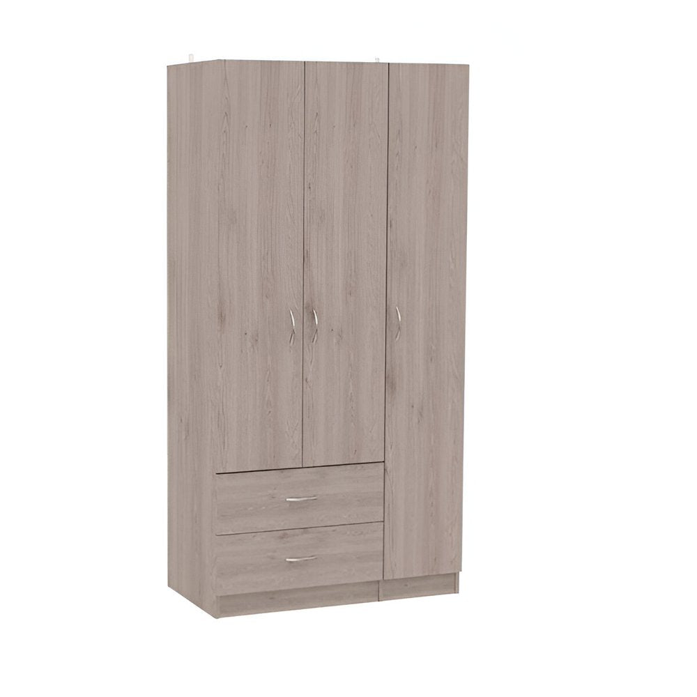 Light Gray Wood Three Door Two Drawer Combo Dresser - 71-inch