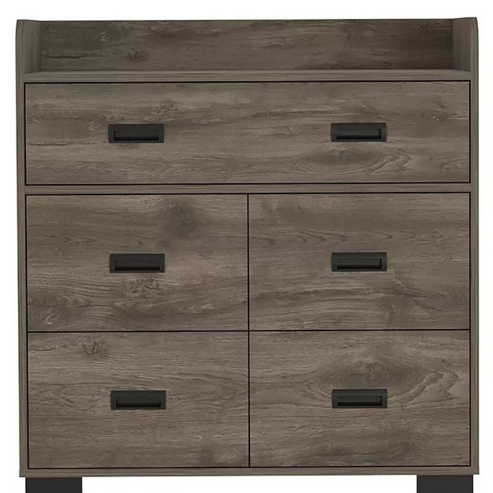 Dark Brown Wood Five Drawer Double Dresser - 33-inch