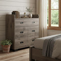 Dark Brown Wood Five Drawer Double Dresser - 33-inch