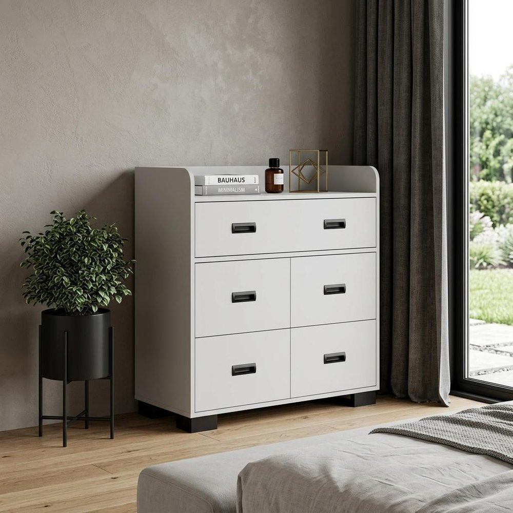 White Wood Five Drawer Dresser - 33-inch