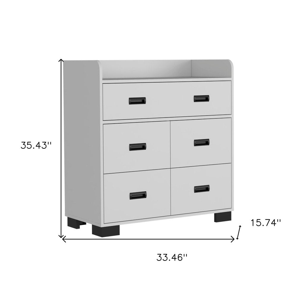 White Wood Five Drawer Dresser - 33-inch