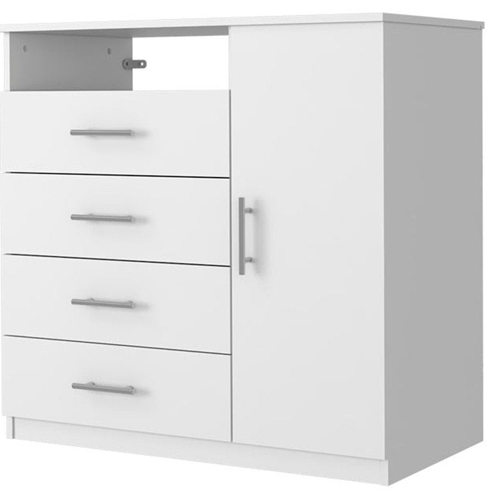 White Wood Four Drawer Combo Dresser - 35-inch
