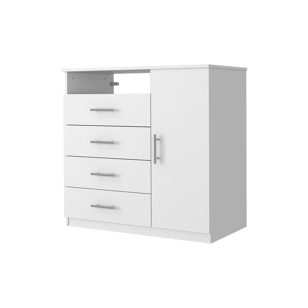 White Wood Four Drawer Combo Dresser - 35-inch