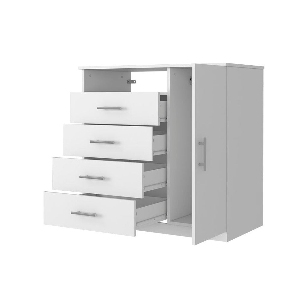 White Wood Four Drawer Combo Dresser - 35-inch