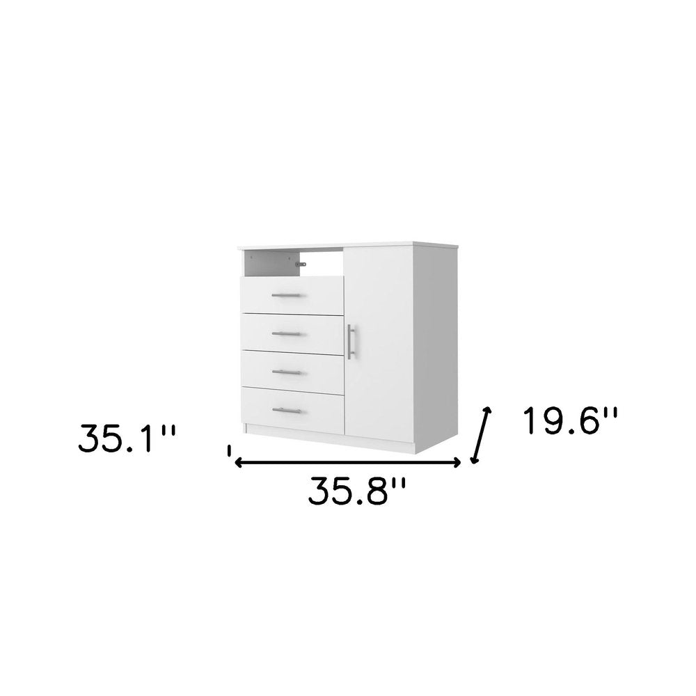 White Wood Four Drawer Combo Dresser - 35-inch