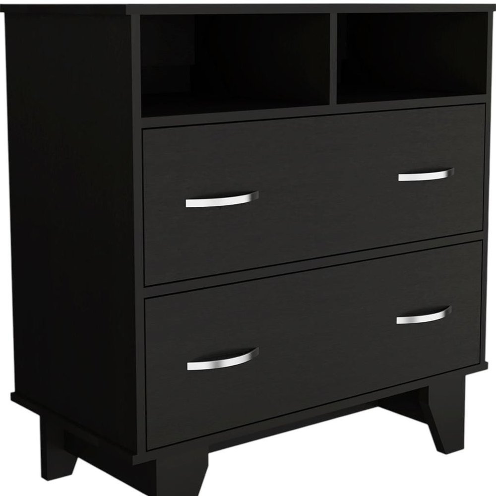 Black Wood Two Drawer Dresser - 32-inch