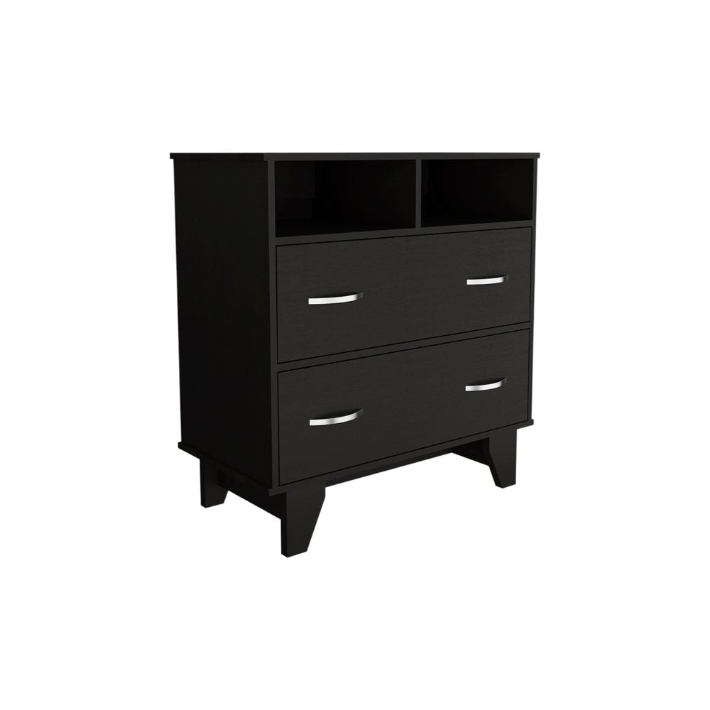 Black Wood Two Drawer Dresser - 32-inch