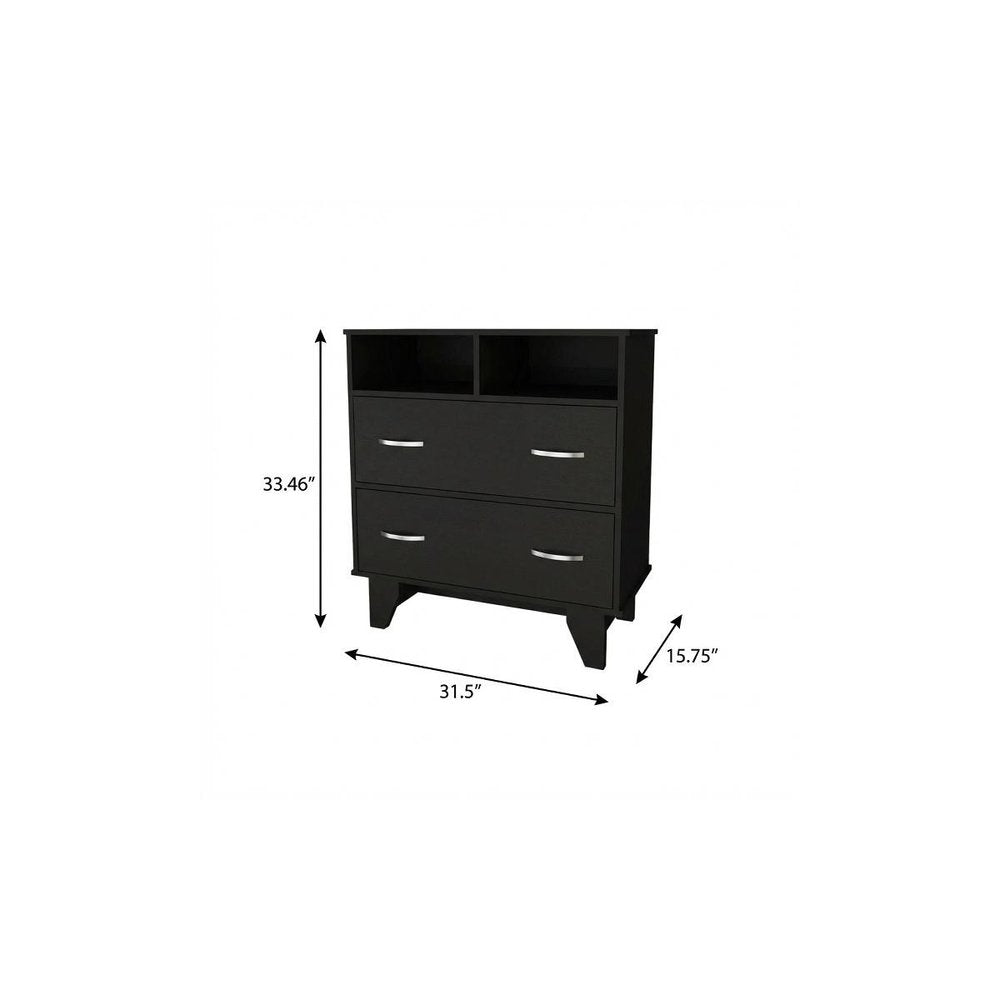 Black Wood Two Drawer Dresser - 32-inch