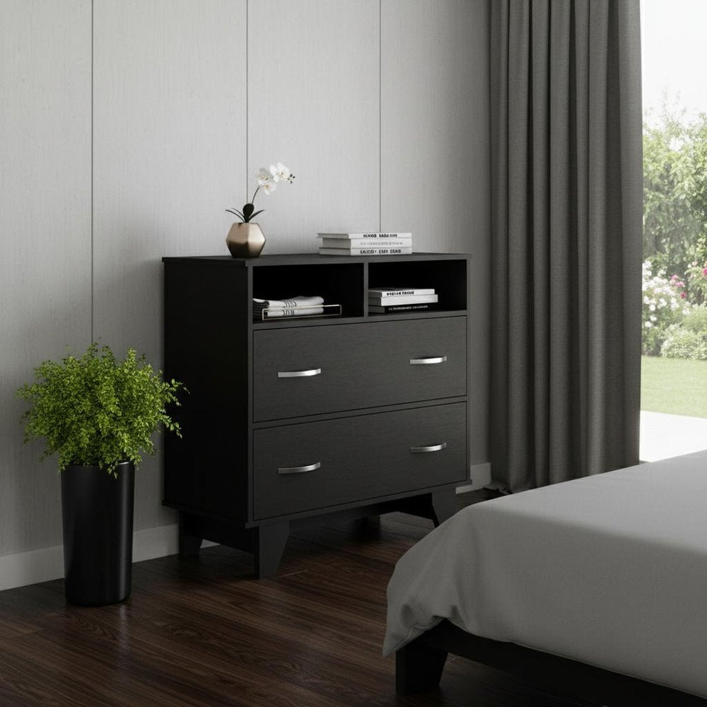 Black Wood Two Drawer Dresser - 32-inch