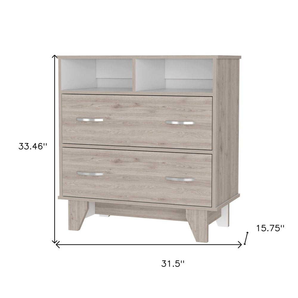 Oak Wood Two Drawer Dresser - 32-inch