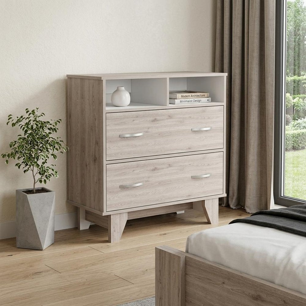 Oak Wood Two Drawer Dresser - 32-inch
