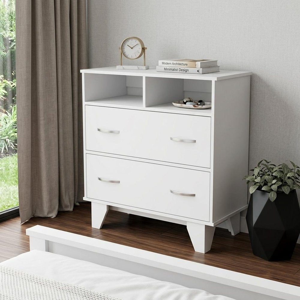 Oak Wood Two Drawer Dresser - 32-inch