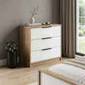 Oak and White Wood Three Drawer Dresser - 28-inch