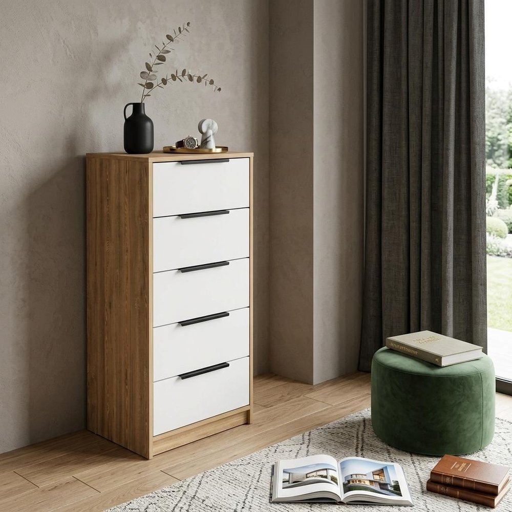 White and Natural Five Drawer Standard Chest - 18-inch