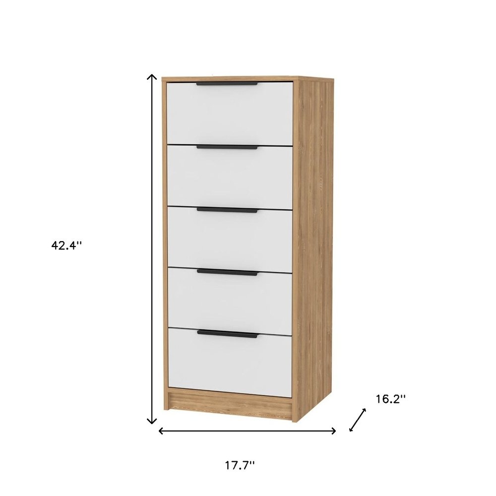 White and Natural Five Drawer Standard Chest - 18-inch