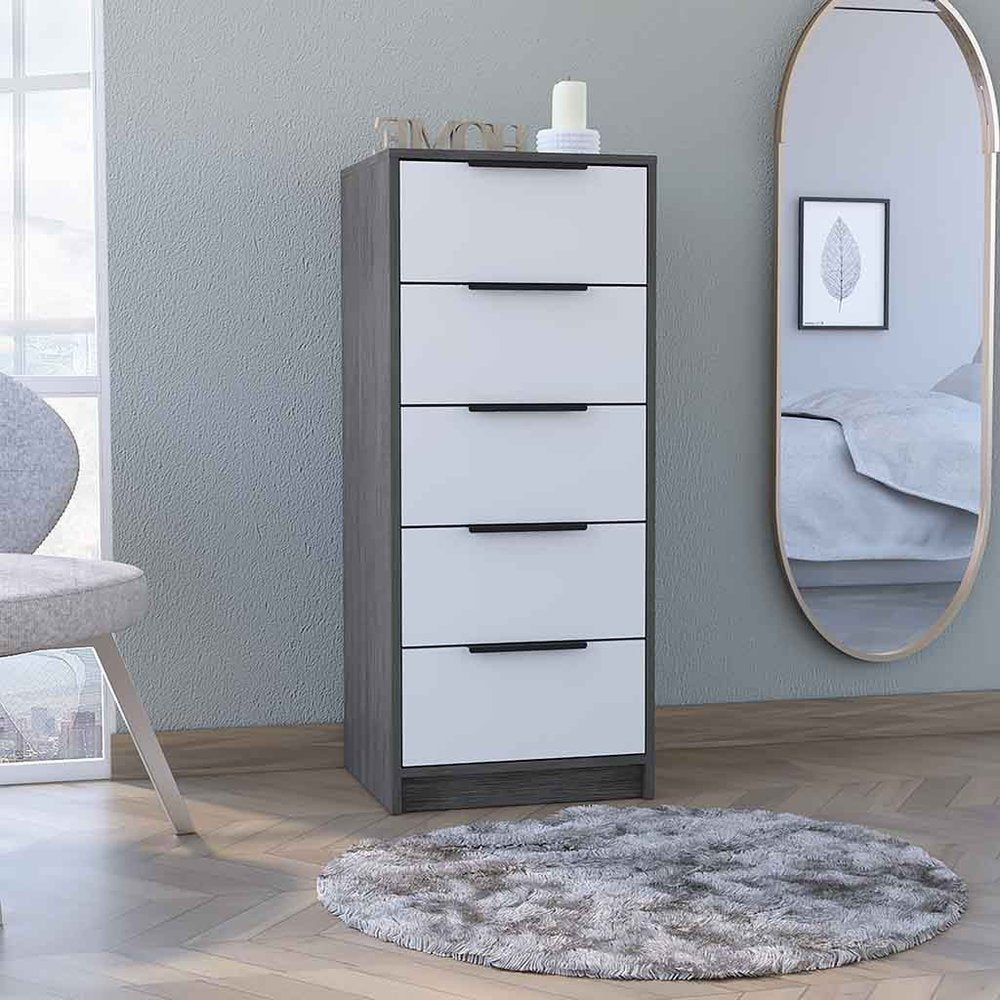 White and Natural Five Drawer Standard Chest - 18-inch
