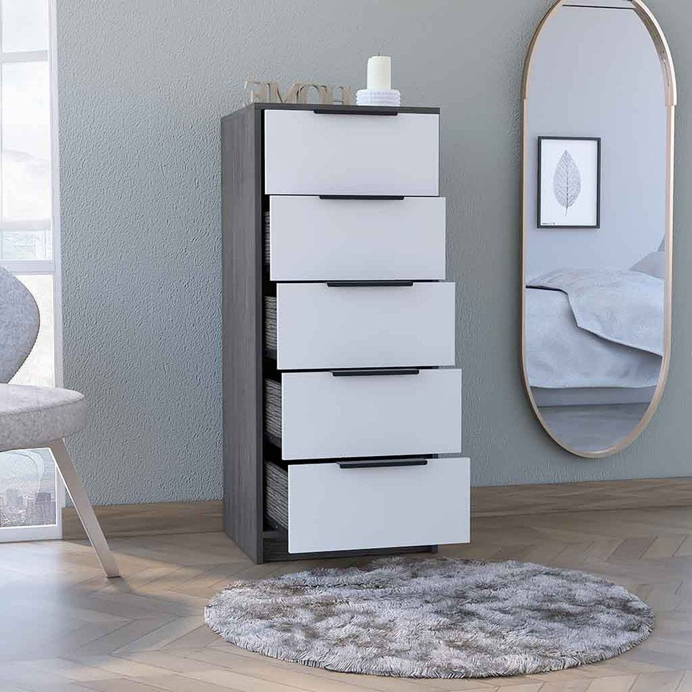 White and Natural Five Drawer Standard Chest - 18-inch