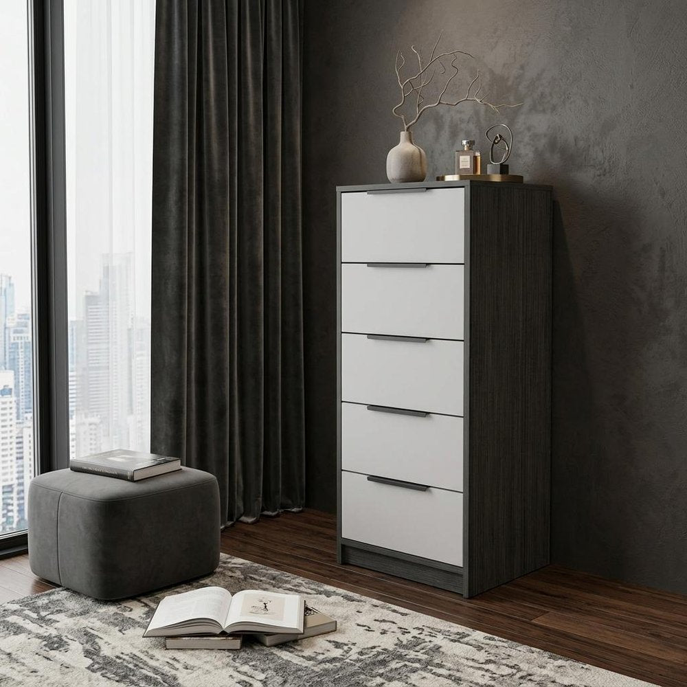 White and Natural Five Drawer Standard Chest - 18-inch