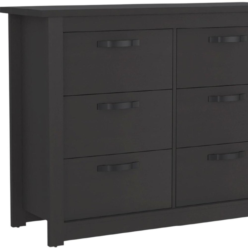 Black Wood Six Drawer Double Dresser - 36-inch