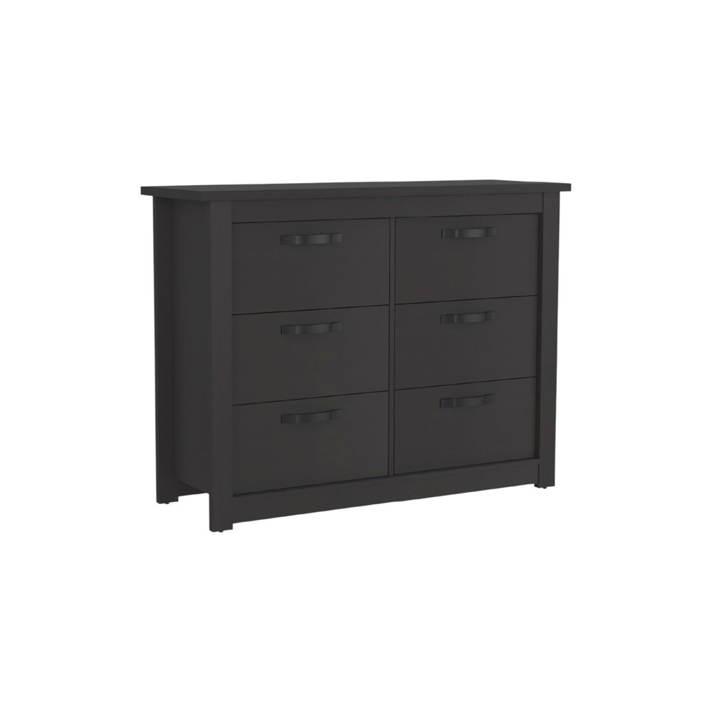 Black Wood Six Drawer Double Dresser - 36-inch