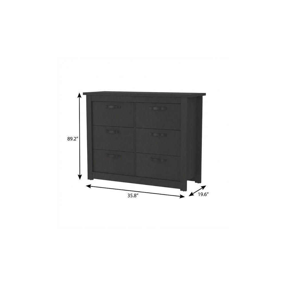 Black Wood Six Drawer Double Dresser - 36-inch