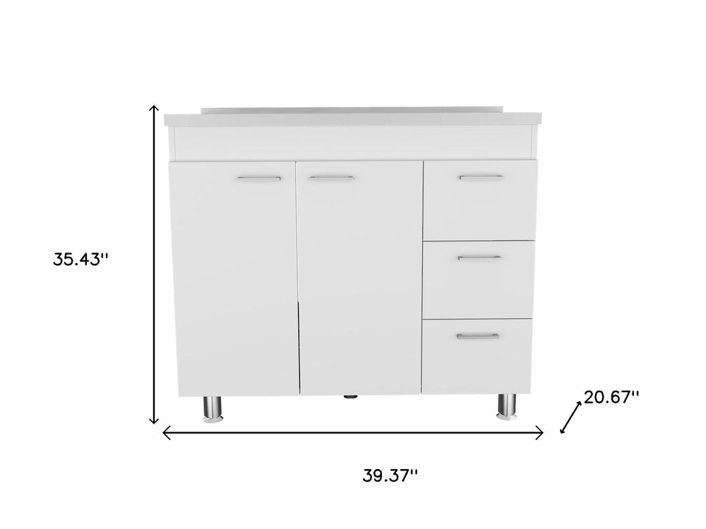 White Wood Lacquered Door Gloss Finish Door Accent Cabinet with Three Drawers