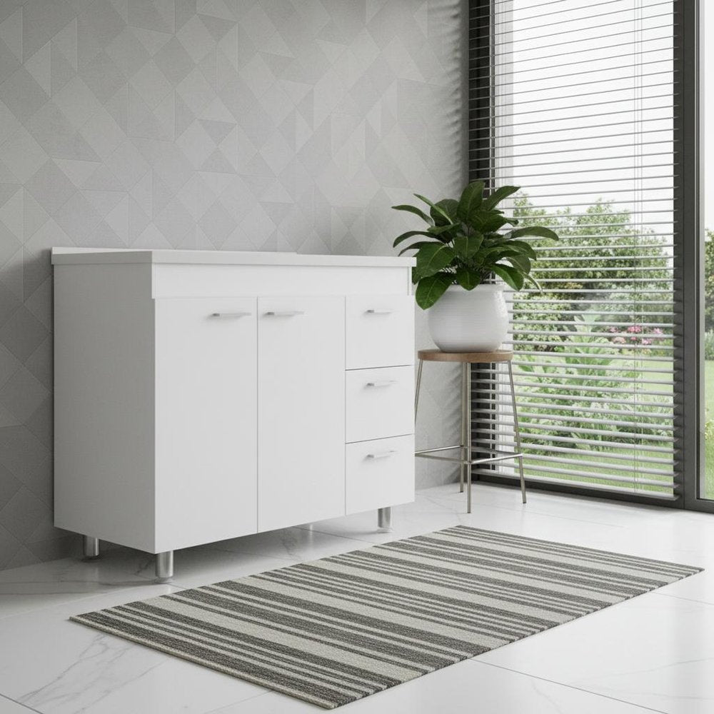 White Wood Lacquered Door Gloss Finish Door Accent Cabinet with Three Drawers