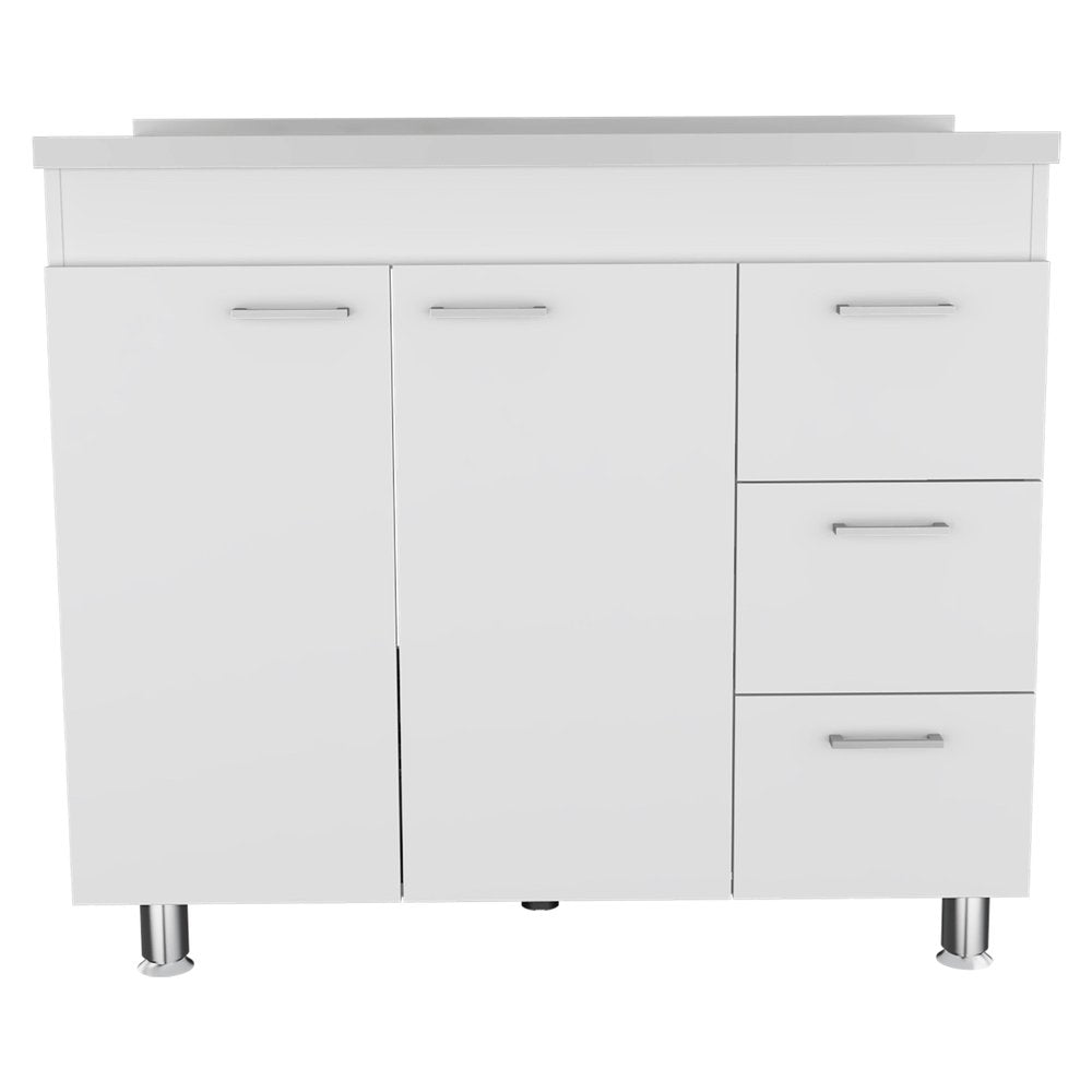 White Wood Lacquered Door Gloss Finish Door Accent Cabinet with Three Drawers