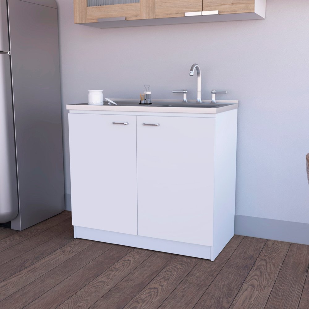 White Stainless Steel Accent Cabinet with Two Shelves - 39-inch