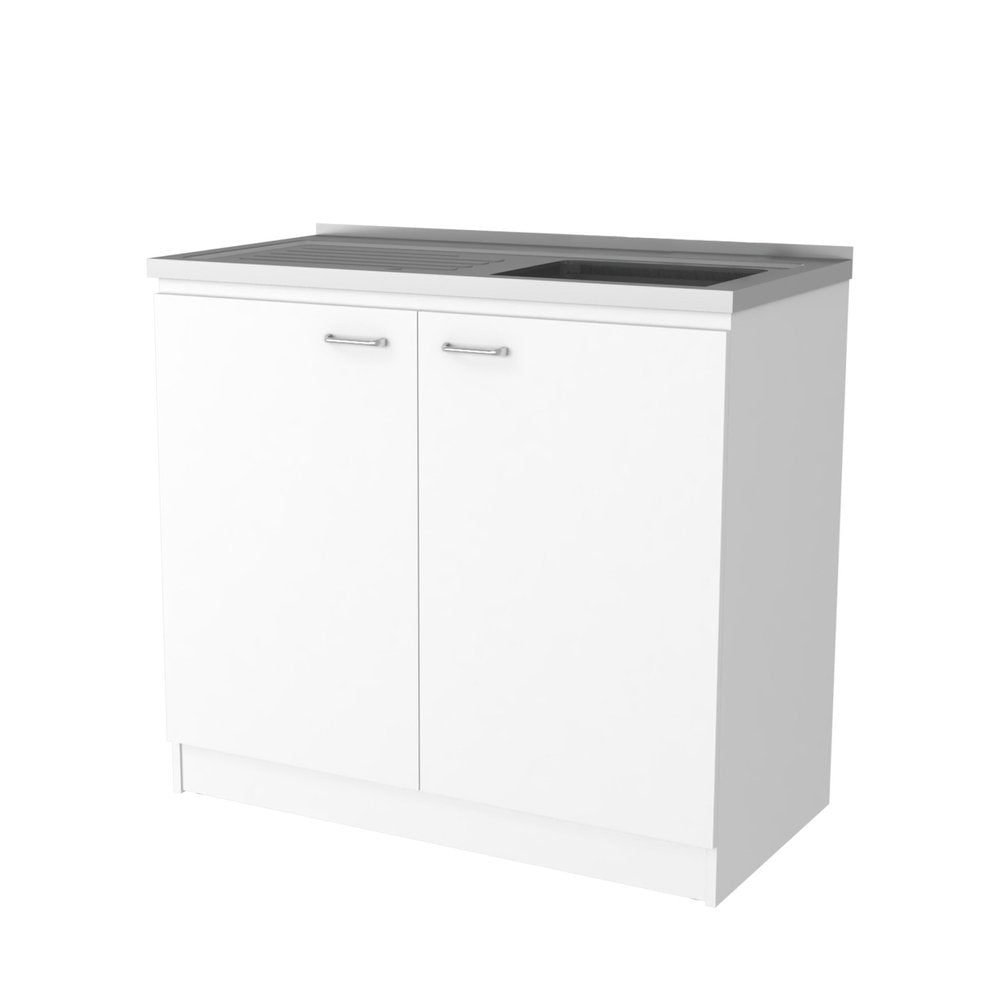 White Stainless Steel Accent Cabinet with Two Shelves - 39-inch