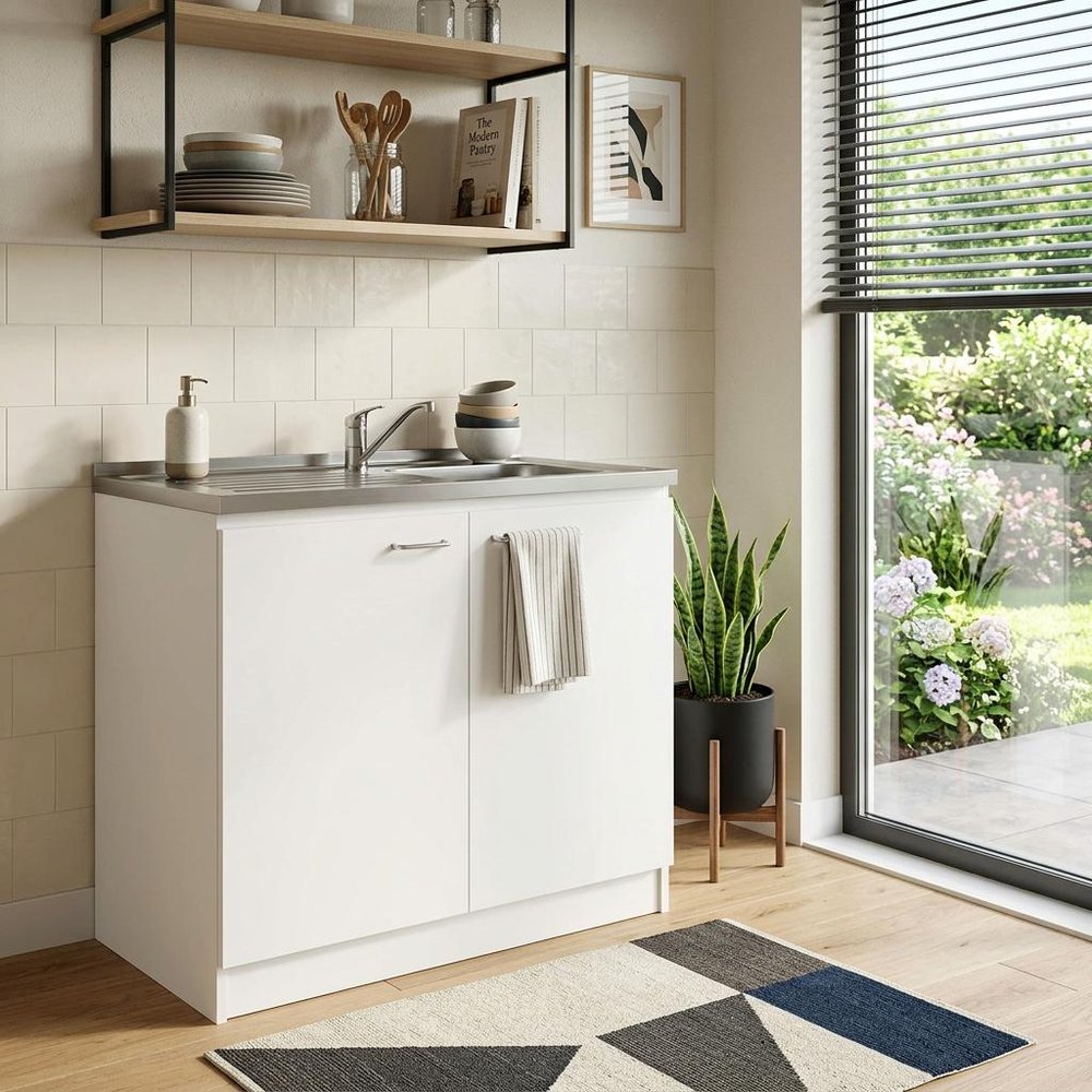 White Stainless Steel Accent Cabinet with Two Shelves - 39-inch